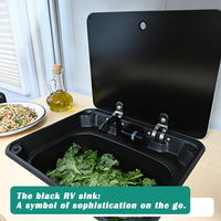 Fregadero para RV, Fregadero de Acero Inoxidable SUS304 Negro Nano Impermeable para Conversión de Furgonetas Sprinter Transit, Lavabo Marino para RV JDA