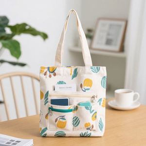 Printed Cotton Tote <b>Bag</b> Lightweight <b>Foldable</b> Canvas With Pocket Travel Organizer Shoulder <b>Bag</b> for Office Student - Product Image 1