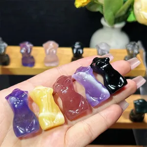 Wholesale Crystal Crafts Mini Black Obsidian Carving Product Clear Quartz Mixed Mini Lady Body For Decoration