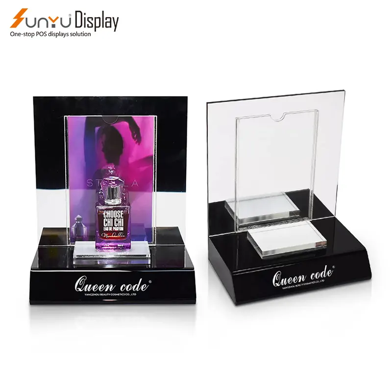 Expositor de perfume acrílico personalizado, tamanho personalizado, exibição de acrílico para cosméticos