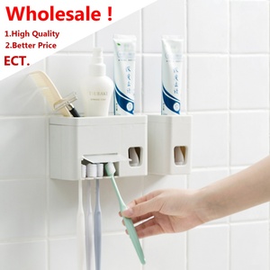 Wholesale Wall Mounted Toothbrush Holder with <b>Toothpaste</b> <b>Dispenser</b> Dustproof Toiletry Set - Product Image 1