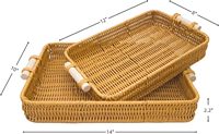 Panier de pique-nique rectangulaire en osier plastique fait main, écologique, lavable, avec poignées, lot de 2, pour la décoration de la maison