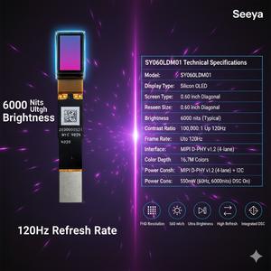 Tdo 0.6 "FHD Micro OLED Display SY060LDM01 6000nits อินเทอร์เฟซ120Hz VESA-DSC MIPI สำหรับ ar/vr HMD ความสว่างสูง - Product Image 2