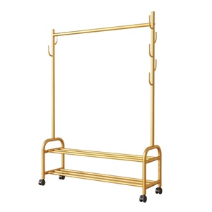 Perchero <span class=keywords><strong>de</strong></span> <span class=keywords><strong>hierro</strong></span> dorado <span class=keywords><strong>de</strong></span> un solo nivel con almacenamiento <span class=keywords><strong>para</strong></span> secado y estante <span class=keywords><strong>para</strong></span> zapatos <span class=keywords><strong>para</strong></span> sala <span class=keywords><strong>de</strong></span> estar y <span class=keywords><strong>baño</strong></span> - Product Image 2
