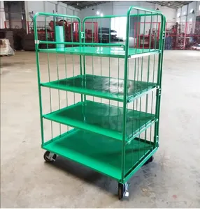 Transporte industrial Rollo de acero plegable Contenedor Carro de cuatro ruedas móvil para almacenamiento