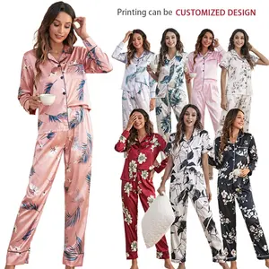 Hoge Kwaliteit Groothandel Custom Goedkope Zijden Pyjama Vrouw Nachtkleding Pj Sets Voor Vrouwen