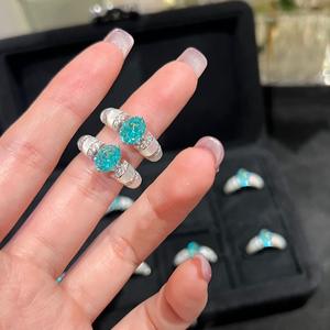 S925 Sterling Silver Vintage Antique Diamond Set <b>Ring</b> Paraiba Tourmaline Mint Green White Mother <b>Pearl</b> Cut Stone Luxury Diamond - Product Image 1