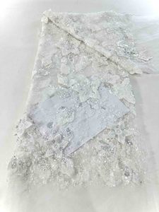 Tessuto in Pizzo Francese <span class=keywords><strong>Bianco</strong></span> Africano con Paillettes Ecologico 5 Iarde per Abiti da Sposa - Product Image 3