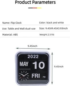 Horloge murale moderne à calendrier automatique multifonction en plastique carré avec affichage à feuillets pour bureau - Product Image 4