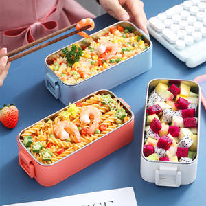High Quality Double Layers Stainless Steel Food Storage <b>Box</b> <b>Stackable</b> <b>Lunch</b> <b>Box</b> Plastic Stainless Steel Food Container Set - Product Image 3