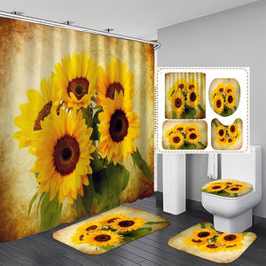 Nueva llegada Vintage 4 PCS Amarillo Girasol Juegos <span class=keywords><strong>de</strong></span> cortinas <span class=keywords><strong>de</strong></span> ducha con alfombras - Product Image 1