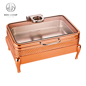 Plato de frotamiento moderno de lujo fabricado en <span class=keywords><strong>China</strong></span>, calentador de alimentos de acero inoxidable 304, tapa de vidrio de lujo para Catering de Hotel - Product Image 4