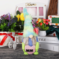 Figurine créative sans visage en tissu polyester, motif rose de la Fête des Mères, avec chapeau bleu et cœur, représentant une vieille femme de la forêt, pour décoration intérieure