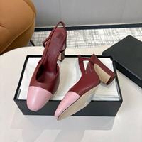 Sandales à talons carrés en cuir véritable bicolore pour femmes, à bout carré et à talon bloc, pour le bureau