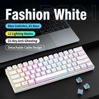 Clavier mécanique 61 touches rétroéclairé RGB, filaire, disposition compacte, 21 touches anti-ghosting, câble détachable, clavier de bureau
