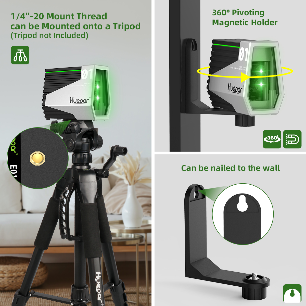 E011G Green Laser Level Self Leveling Cross Line Rechargeable Tool & Motion Sens