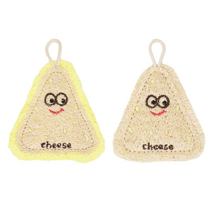 Paño de cocina de doble capa bordado con diseño de queso, esponja de lufa con gancho - Product Image 1
