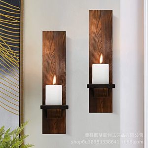 Cross-border wooden <b>wall</b>-mounted living room storage rack, wooden <b>wall</b> candle lamp holder, decorative <b>display</b> <b>wall</b> storage rack - Product Image 4