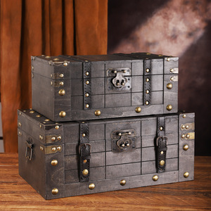 Suo Jun Vintage Wooden <b>Storage</b> Box With Lock Large Capacity Retro Decorative Treasure <b>Chest</b> Household Organizer - Product Image 2