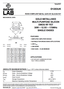 D1203uk <span class=keywords><strong>d1203</strong></span>-lỗi thời Vàng metallised đa-mục đích silicon dmos RF FET Transistor - Product Image 2