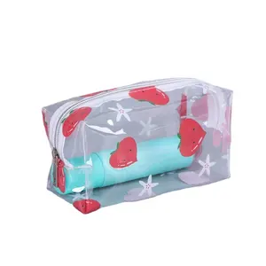 China Supplier Promotion Clear Cheap Transparent Flower Pvc Cosmetic Bag With Zipper For Beach