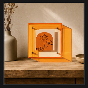 Cadre photo flottant carré en plastique transparent orange pour présentation d'art sur table ou étagère, décoration moderne pour la maison - Product Image 5