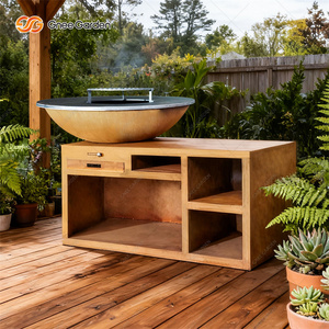 Gnee Garden Corten Steel Fire Pit <b>Table</b> Storage Shelf Outdoor Wood Burning Fire Bowl Rusty Finish Auto Ignition Flame Safety - Product Image 4