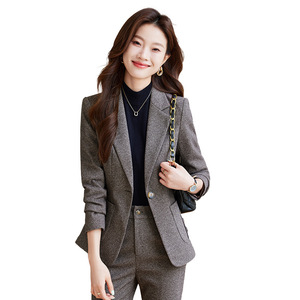 Women's Suit Set Dark Gray <b>Wool</b> Blend Full Sleeve Office Lady Anti-Wrinkle Business Leisure Commuting AJN-8219 - Product Image 5