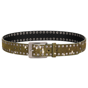 Kişiselleştirilmiş çok delik tasarım yeşil at kılı üst tahıl hakiki deri kemerler moda özel tasarımcı kemerler - Product Image 2