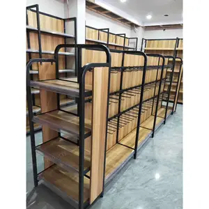 Supermarket Racks Wooden Shelves Convenience Store Supplies Display Steel And Wood Shelf Gondola