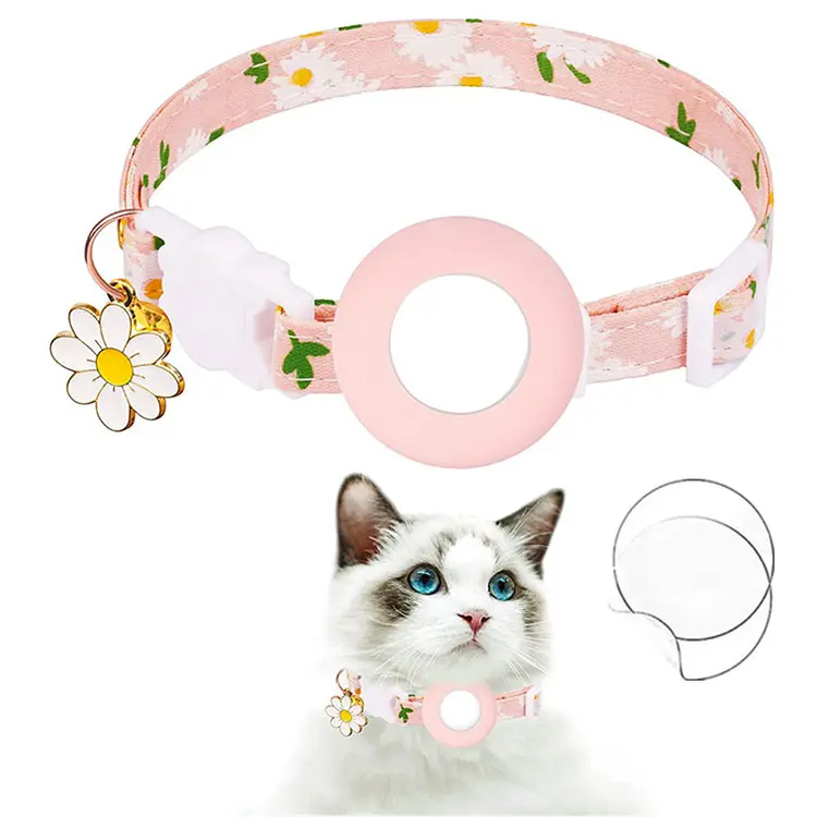 Fabriek Groothandel Bloemen Airtag Cat Kragen Anti Verloren Huisdier Kraag Met Bloem Hanger Air Tag Ketting Cutie Cat Kragen