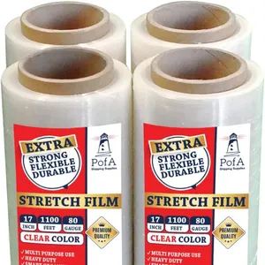 Stretch Film Plastic Wrap Roll - Clear, 17 Inch x 1100 Feet x 80 Gauge (20 Micron), 1 Pack, Industrial Heavy Duty Shrink Wrap