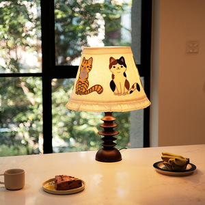 โคมไฟปักลายรูปกระดิ่งผ้าลินินลายแมวตกแต่งบ้านห้องนอนฝาครอบไฟ - Product Image 2