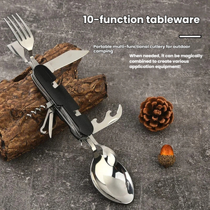 Stainless steel folding cutlery <b>set</b> knife fork spoon tableware outdoor hiking travel aluminum handle multi-functional tableware - Product Image 2