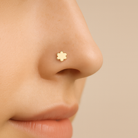 Suministro de Fábrica: Piercing de Nariz de Oro Amarillo Sólido de 14K, Diseño de Flor Plana, Poste Curvo de 18G, Hipoalergénico, Joyería Fina para Boda