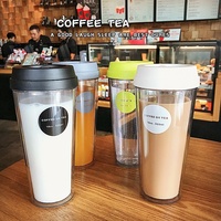 Gobelet à café portable unisexe en plastique double paroi, réutilisable, écologique, avec revêtement sûr pour boire directement, idéal pour la rentrée scolaire