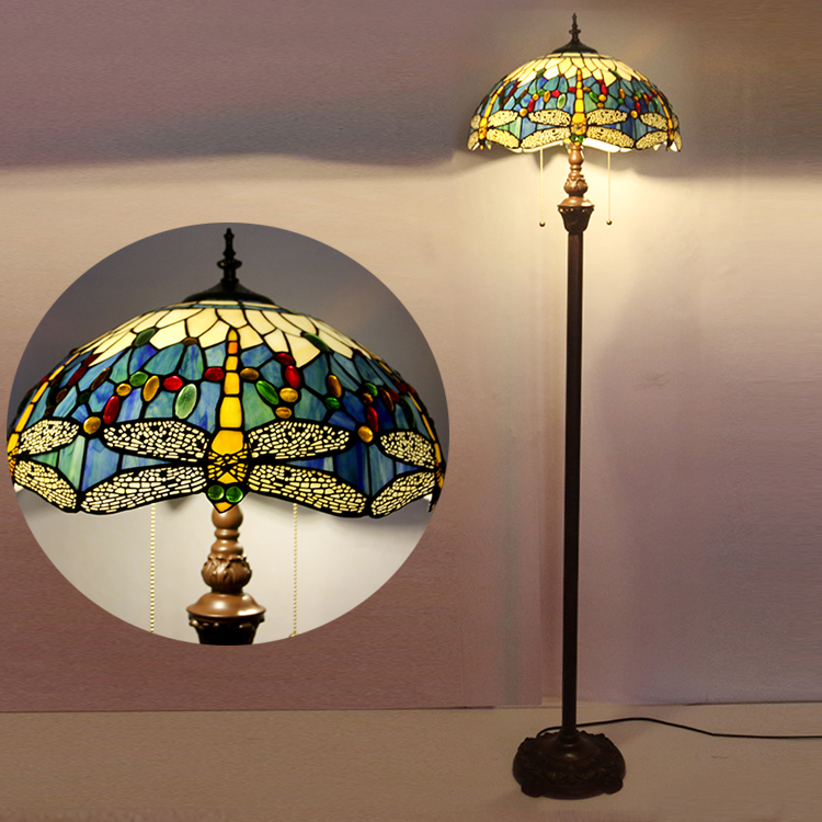 LongHuiJing 16 Inch Tiffany Floor Lamp with Handmade Colorful Dragonfly Shade
