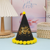 Chapeau d'anniversaire conique créatif pour enfants, fait main, durable, avec pompons, en papier estampé or, coloré, vente en gros