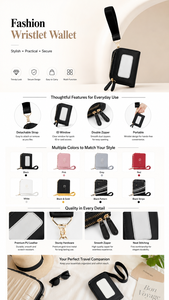 Porte-cartes minimaliste en PU avec dragonne amovible, fenêtre transparente pour carte d'identité, fermeture éclair, compact et portable, 4 pouces, pour cartes de crédit et d'identité - Product Image 6