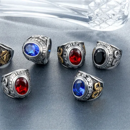 Anelli da uomo massonici vintage anelli in pietra naturale in acciaio al titanio con pietre preziose blu per uomo