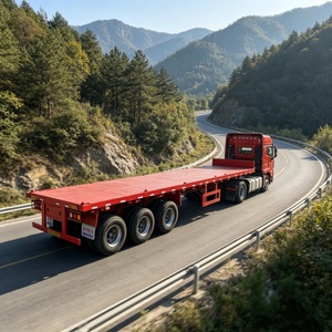 Semi-remorque à plateau plat extensible en acier robuste à 3/4 essieux, capacité de 80-100 tonnes pour le <span class=keywords><strong>transport</strong></span> de marchandises extra-longues - Product Image 1