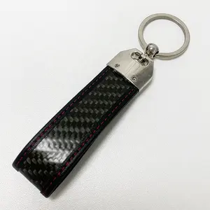 Gantungan kunci logo merek mewah tahan lama, Gantungan Kunci unik dengan serat karbon asli dan kulit
