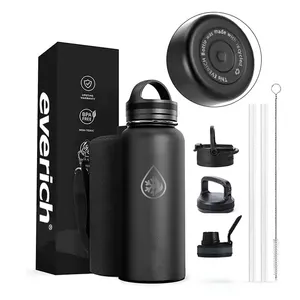 MOQ 300 Hot Selling BPA Free 32oz Stainless Steel Sport Insulated Water Bottle with Straw Lid for Gym