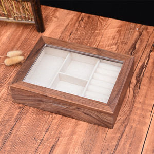 Walnut Wood Jewelry Box Rectangle <b>Storage</b> Display Case For <b>Rings</b> Necklaces Watches Household Use - Product Image 3