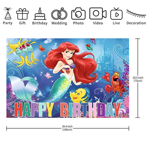 Fondo de la Sirenita, Fondo de la Princesa <span class=keywords><strong>Ariel</strong></span>, Pancarta para Fotografía, Decoración de Fiesta de Cumpleaños para Niñas - Product Image 5