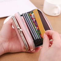 Dompet koin kunci ciuman wanita dompet tempat kartu kredit kecil kulit Pu dompet genggam kancing ciuman gesper penutup kantung berubah