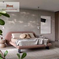 Neuer Trend Moderne Schlafzimmermöbel Massivholz & Leder Doppelbett Luxus-Villa Stoffbettset Beleuchtetes Kopfteil Waschbar für Hotelgebrauch