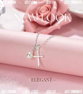 قلادة صليب من الفضة التبتية مع اللؤلؤ من GAUEIOUR، مجوهرات رياضية عصرية للجنسين، هدية دينية للمناولة الأولى والتعميد وعيد الفصح - Product Image 2