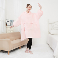 Fabriek Best Verkopende Volwassen Vrouwen Pluche Oversized Sherpa Fleece Hoodie Deken Sweatshirt Oem Warme Capuchon Deken Met Mouwen