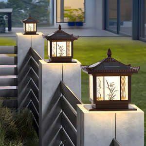 مصابيح عمود خارجية عصرية تعمل بالطاقة الشمسية بدون لهب من HJ HOME، إضاءة خارجية منخفضة للشرفات والأعمدة - Product Image 3